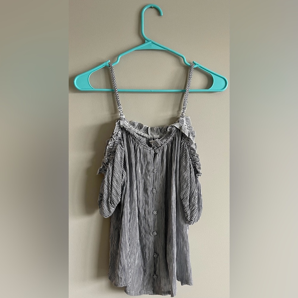 American Eagle Navy Blue and White Striped Top